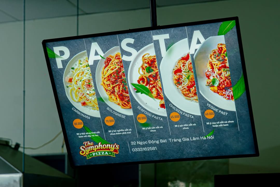 Màn hình menu Pasta của The Symphony's Pizza với các món mì Ý và giá Màn hình menu Pasta của The Symphony's Pizza với các món mì Ý và giá