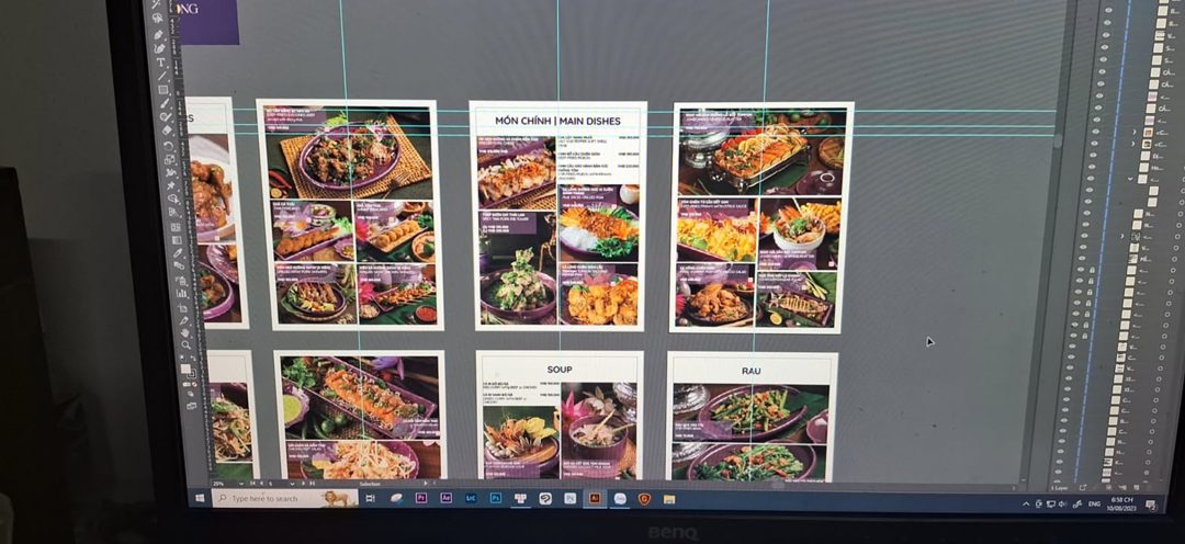 Màn hình thiết kế các trang menu song ngữ Anh Việt cho nhà hàng Thái Màn hình thiết kế các trang menu song ngữ Anh Việt cho nhà hàng Thái